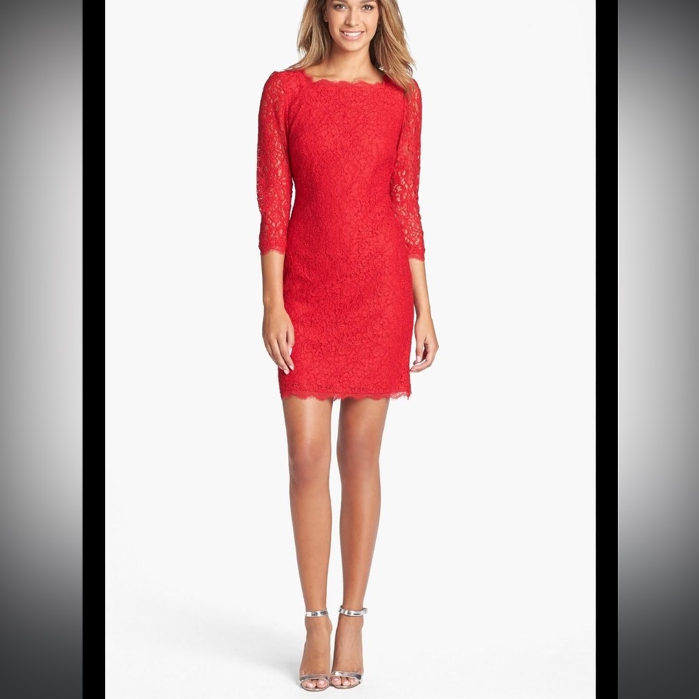 NWOT Adrianna Papell Red Lace Dress, Size 4 Petite
